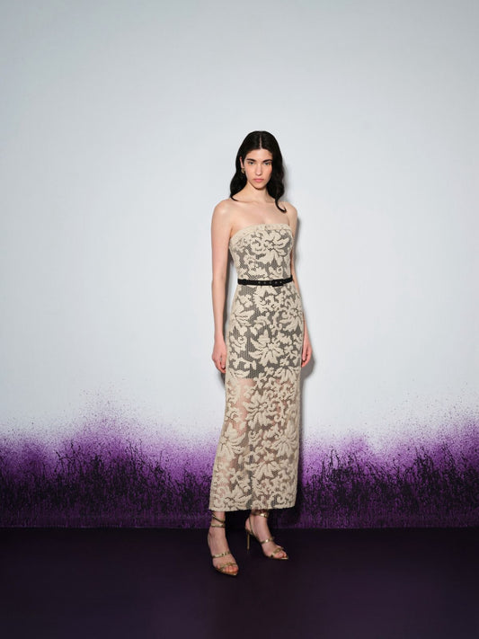 Avenya | Strapless Brocade Midi Dress1