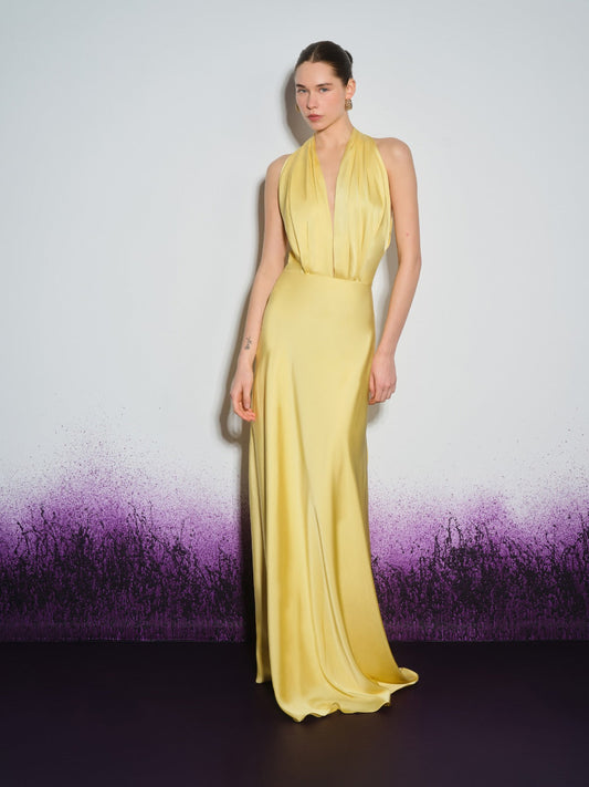 Averine | Deep-V Draped Silk Satin Gown1